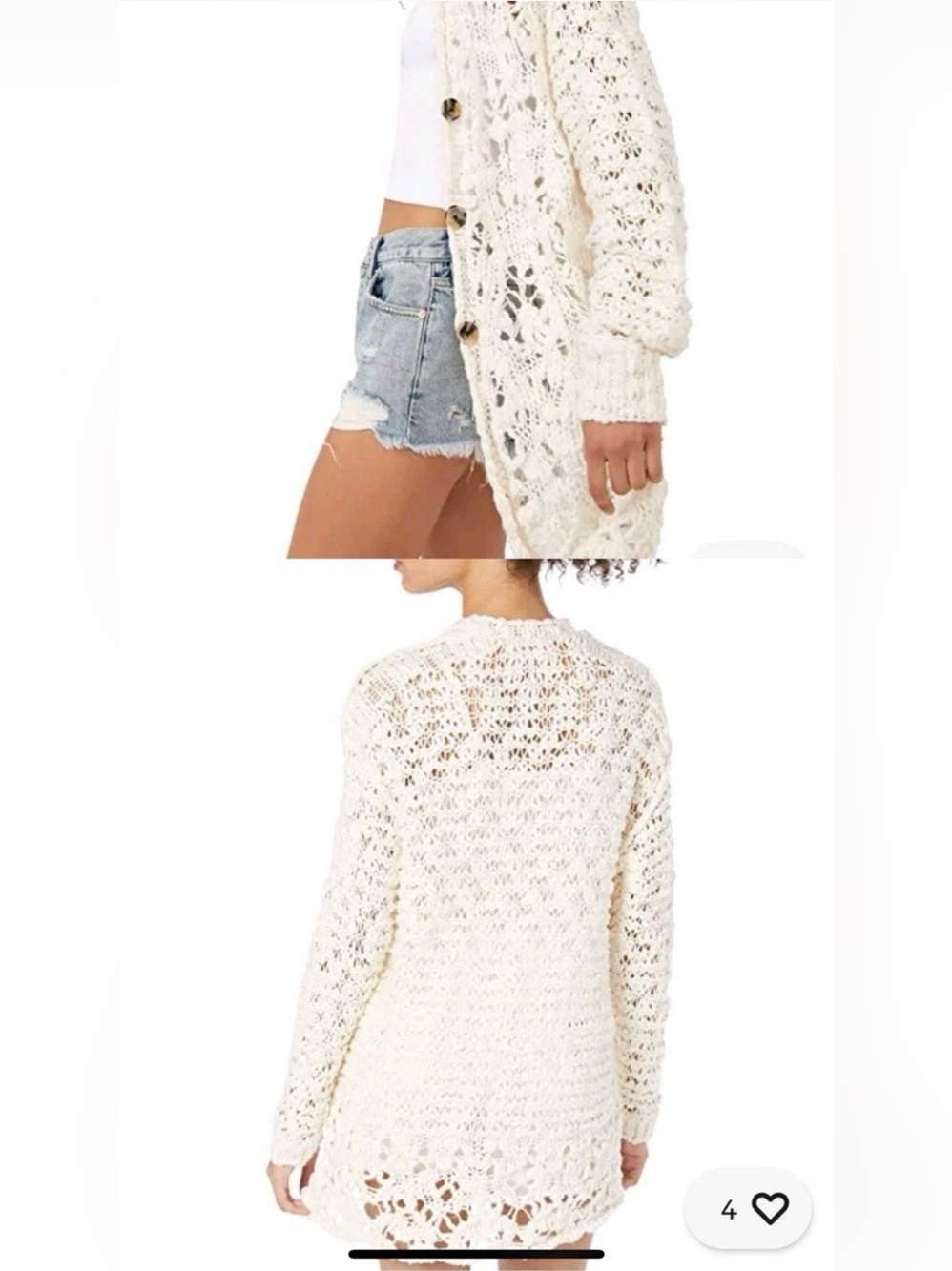 Free People Ivory cream Imelda cardigan long loose knit boho oversized cotton